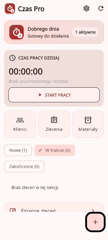 Ekran aplikacji Czas Pro